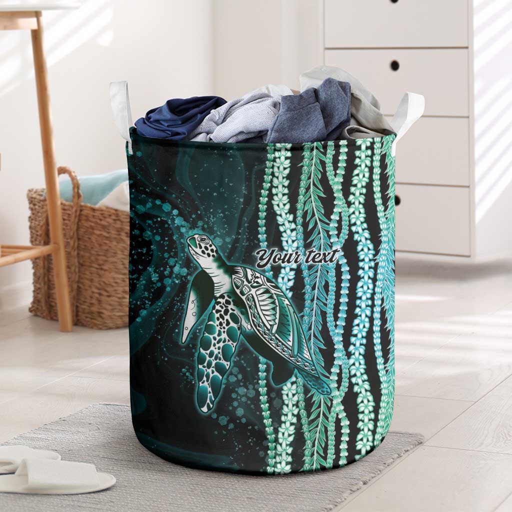 Hawaiian Honu Personalized Laundry Basket Dark Cyan Maile Pikake Flower Lei Inspired LT9 Cyan - Polynesian Pride