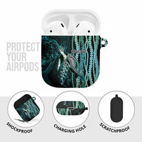 Hawaiian Honu Personalized AirPods Case Dark Cyan Maile Pikake Flower Lei Inspired