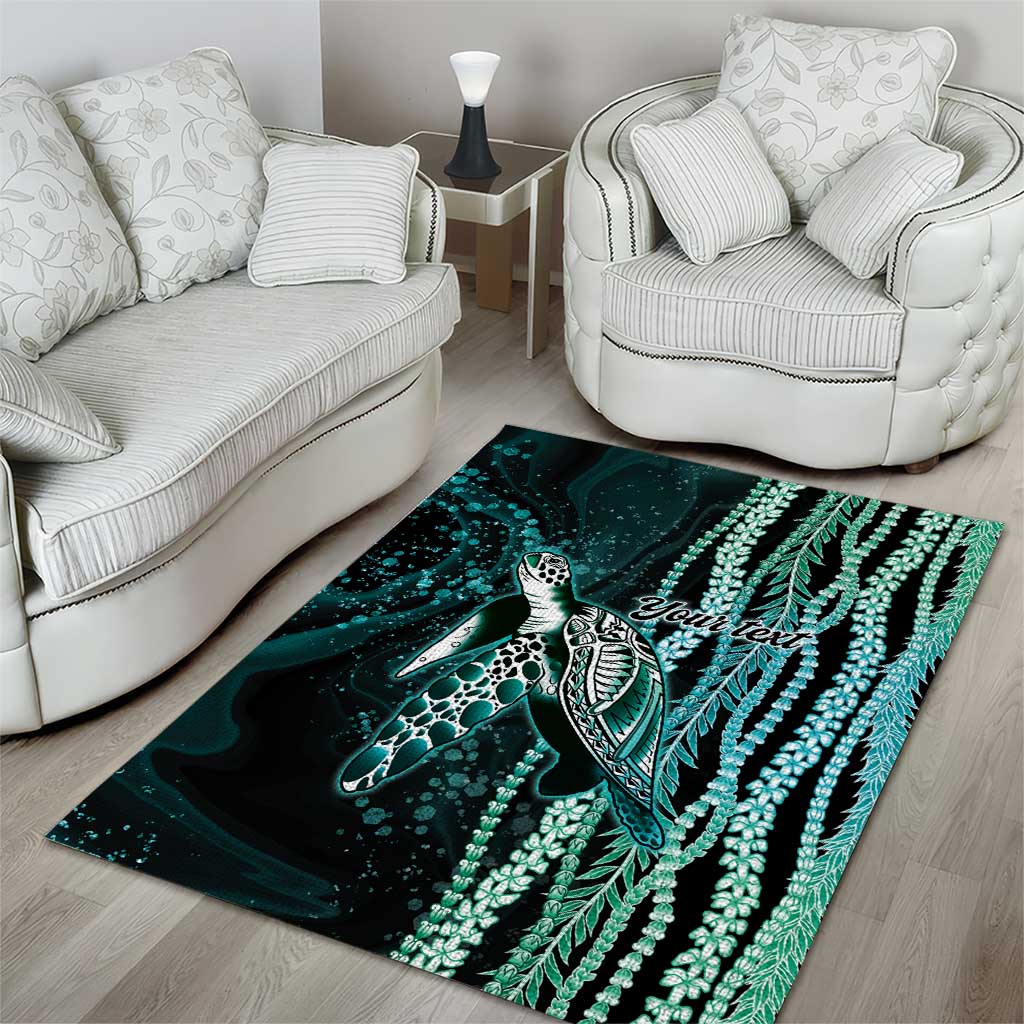 Hawaiian Honu Personalized Area Rug Dark Cyan Maile Pikake Flower Lei Inspired LT9 - Polynesian Pride