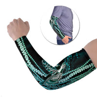 Hawaiian Honu Personalized Arm Sleeves Dark Cyan Maile Pikake Flower Lei Inspired