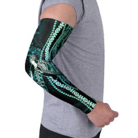 Hawaiian Honu Personalized Arm Sleeves Dark Cyan Maile Pikake Flower Lei Inspired