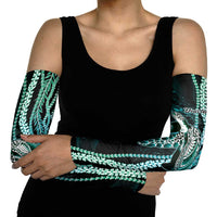 Hawaiian Honu Personalized Arm Sleeves Dark Cyan Maile Pikake Flower Lei Inspired