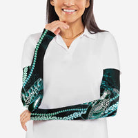 Hawaiian Honu Personalized Arm Sleeves Dark Cyan Maile Pikake Flower Lei Inspired