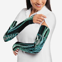 Hawaiian Honu Personalized Arm Sleeves Dark Cyan Maile Pikake Flower Lei Inspired