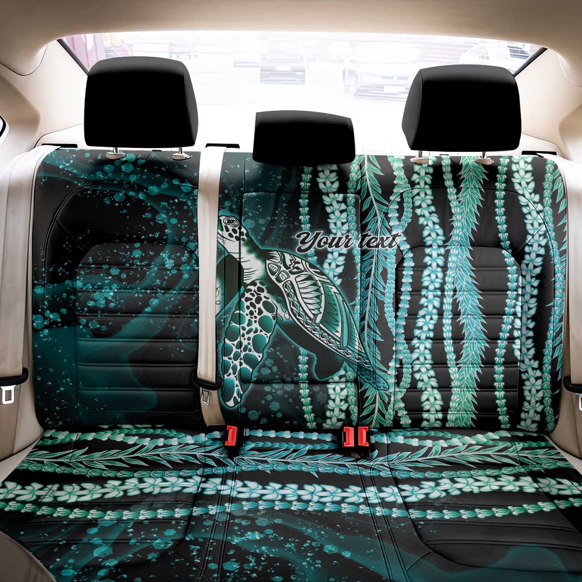 Hawaiian Honu Personalized Back Car Seat Cover Dark Cyan Maile Pikake Flower Lei Inspired LT9 - Polynesian Pride