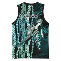 Hawaiian Honu Personalized Basketball Jersey Dark Cyan Maile Pikake Flower Lei Inspired LT9 - Polynesian Pride
