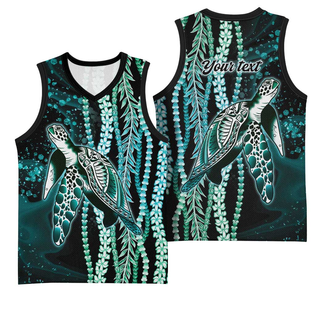 Hawaiian Honu Personalized Basketball Jersey Dark Cyan Maile Pikake Flower Lei Inspired LT9 - Polynesian Pride