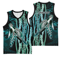 Hawaiian Honu Personalized Basketball Jersey Dark Cyan Maile Pikake Flower Lei Inspired LT9 - Polynesian Pride