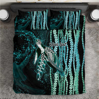 Hawaiian Honu Personalized Bedding Set Dark Cyan Maile Pikake Flower Lei Inspired LT9 Cyan - Polynesian Pride