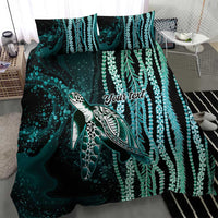 Hawaiian Honu Personalized Bedding Set Dark Cyan Maile Pikake Flower Lei Inspired LT9 - Polynesian Pride
