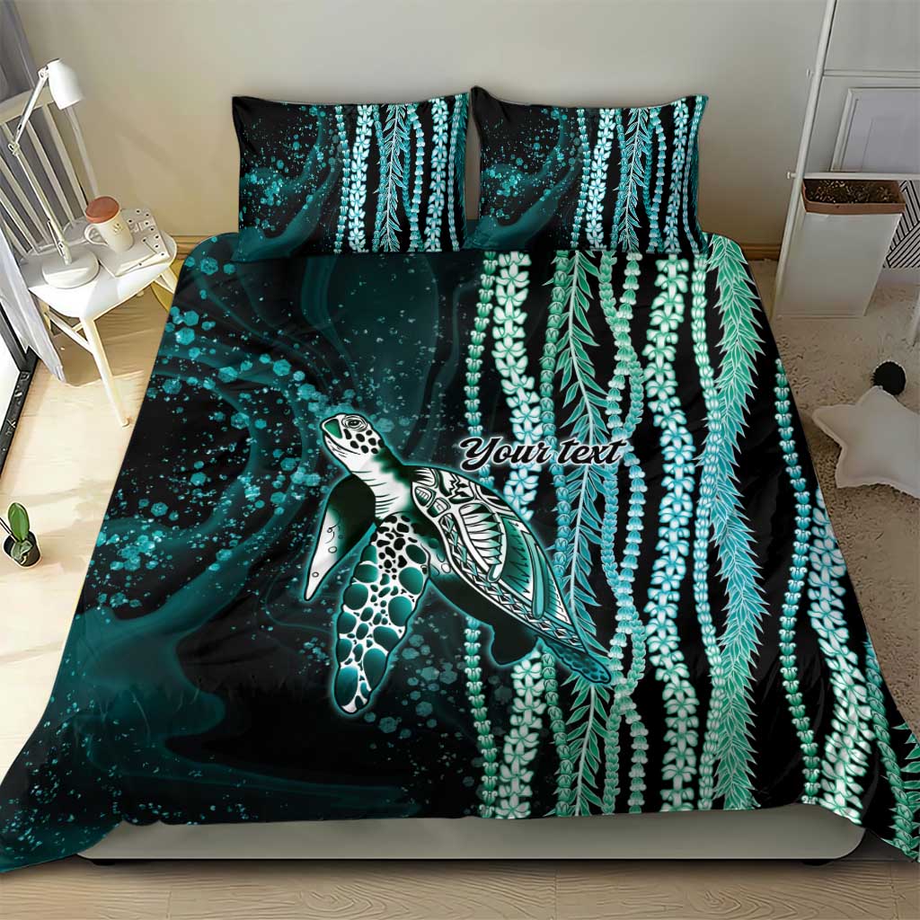 Hawaiian Honu Personalized Bedding Set Dark Cyan Maile Pikake Flower Lei Inspired LT9 - Polynesian Pride