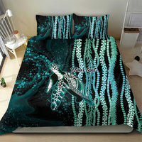 Hawaiian Honu Personalized Bedding Set Dark Cyan Maile Pikake Flower Lei Inspired LT9 - Polynesian Pride