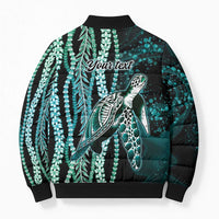 Hawaiian Honu Personalized Bomber Puffer Jacket Dark Cyan Maile Pikake Flower Lei Inspired LT9 - Polynesian Pride