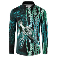 Hawaiian Honu Personalized Button Sweatshirt Dark Cyan Maile Pikake Flower Lei Inspired LT9 Cyan - Polynesian Pride