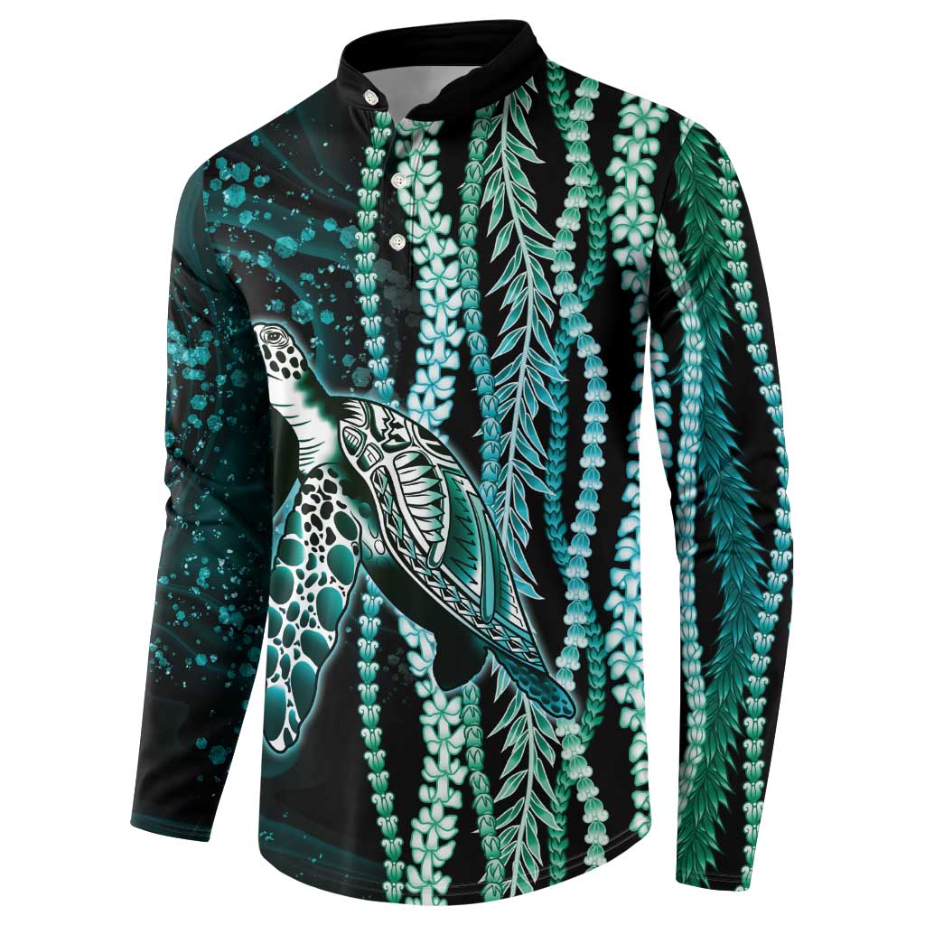 Hawaiian Honu Personalized Button Sweatshirt Dark Cyan Maile Pikake Flower Lei Inspired LT9 - Polynesian Pride