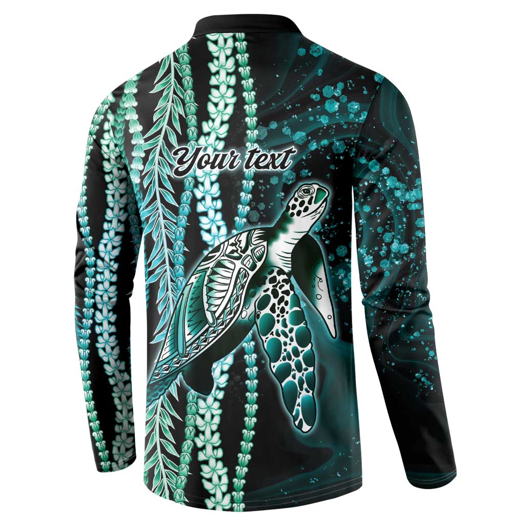 Hawaiian Honu Personalized Button Sweatshirt Dark Cyan Maile Pikake Flower Lei Inspired LT9 - Polynesian Pride