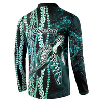 Hawaiian Honu Personalized Button Sweatshirt Dark Cyan Maile Pikake Flower Lei Inspired LT9 - Polynesian Pride