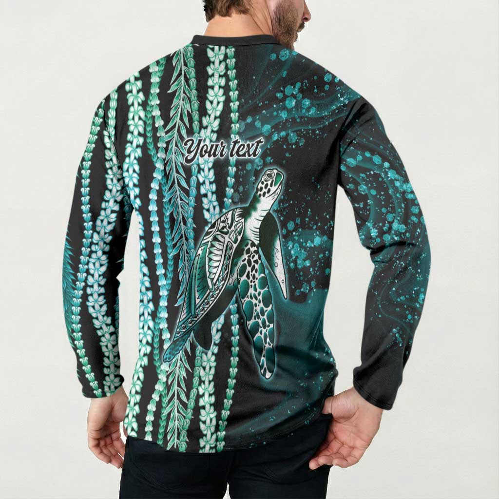 Hawaiian Honu Personalized Button Sweatshirt Dark Cyan Maile Pikake Flower Lei Inspired LT9 - Polynesian Pride
