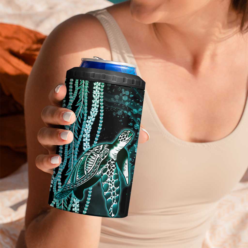 Hawaiian Honu Personalized 4 in 1 Can Cooler Tumbler Dark Cyan Maile Pikake Flower Lei Inspired LT9 - Polynesian Pride