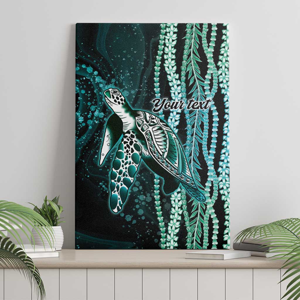 Hawaiian Honu Personalized Canvas Wall Art Dark Cyan Maile Pikake Flower Lei Inspired LT9 - Polynesian Pride