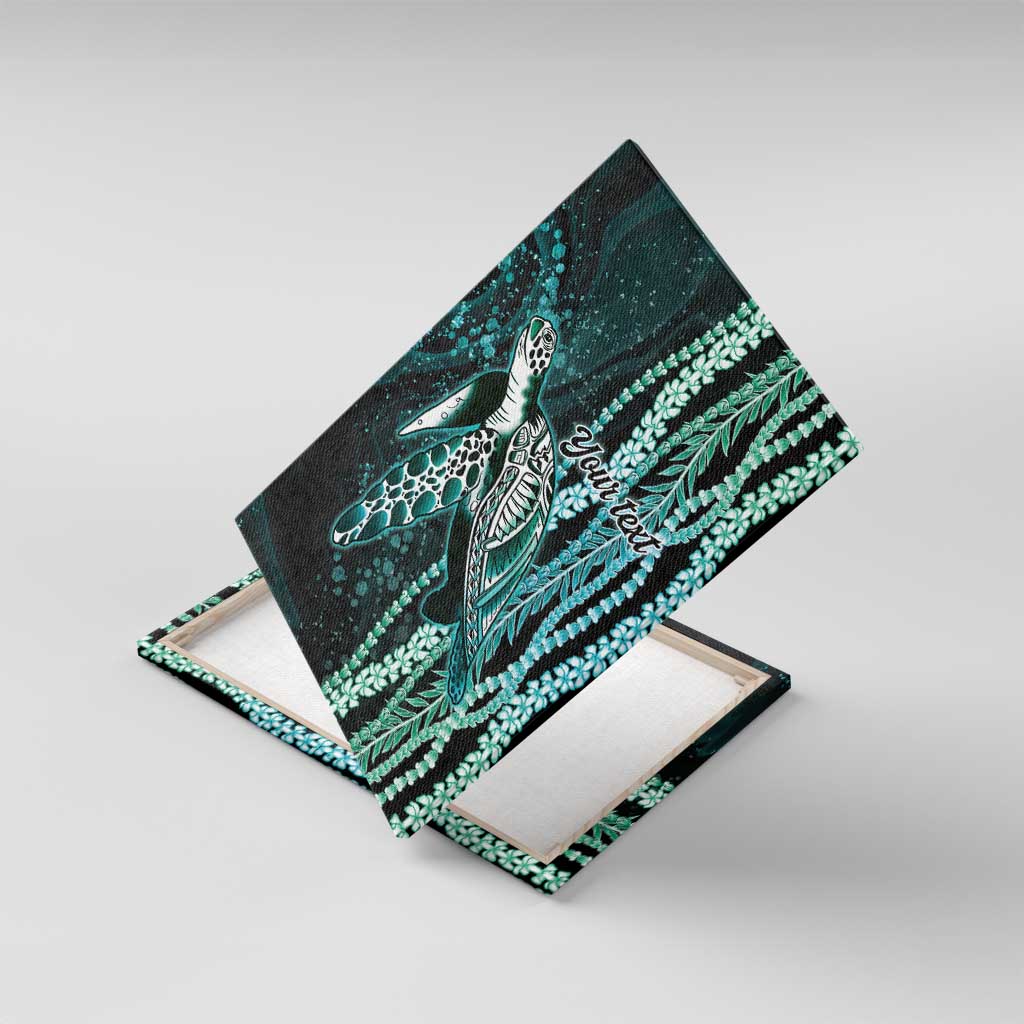 Hawaiian Honu Personalized Canvas Wall Art Dark Cyan Maile Pikake Flower Lei Inspired LT9 With Frame Cyan - Polynesian Pride