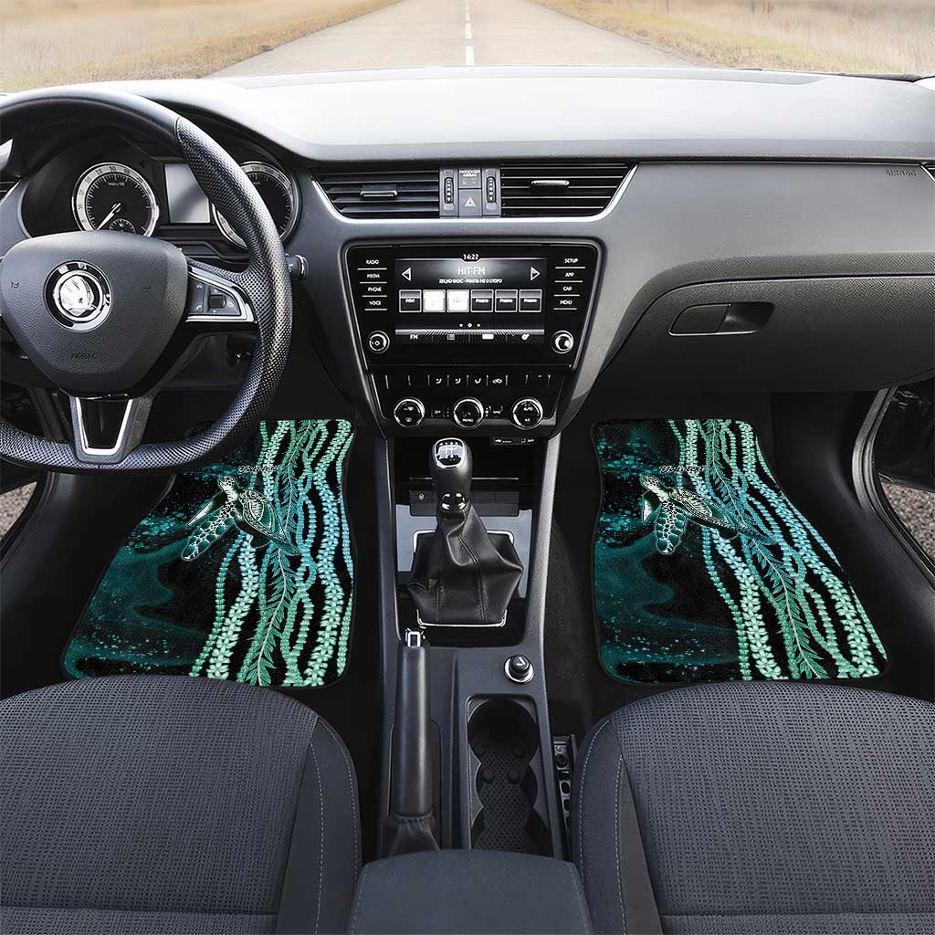 Hawaiian Honu Personalized Car Mats Dark Cyan Maile Pikake Flower Lei Inspired LT9 Set 2pcs - Front Cyan - Polynesian Pride
