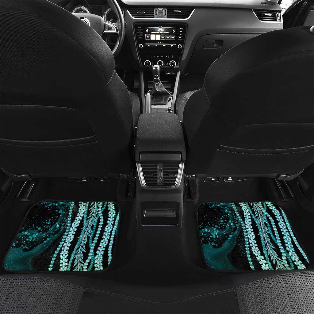 Hawaiian Honu Personalized Car Mats Dark Cyan Maile Pikake Flower Lei Inspired LT9 Set 2pcs - Back Cyan - Polynesian Pride