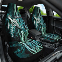 Hawaiian Honu Personalized Car Seat Cover Dark Cyan Maile Pikake Flower Lei Inspired LT9 One Size Cyan - Polynesian Pride