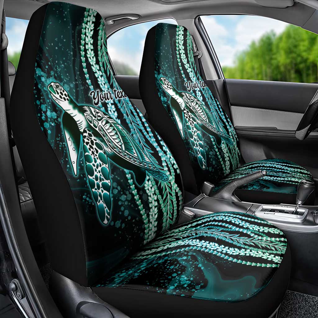Hawaiian Honu Personalized Car Seat Cover Dark Cyan Maile Pikake Flower Lei Inspired LT9 - Polynesian Pride
