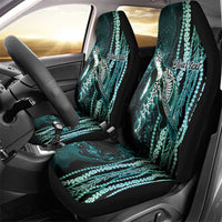 Hawaiian Honu Personalized Car Seat Cover Dark Cyan Maile Pikake Flower Lei Inspired LT9 - Polynesian Pride