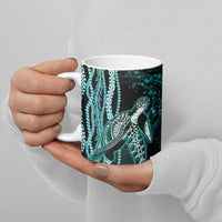 Hawaiian Honu Personalized Ceramic Mug Dark Cyan Maile Pikake Flower Lei Inspired LT9 - Polynesian Pride