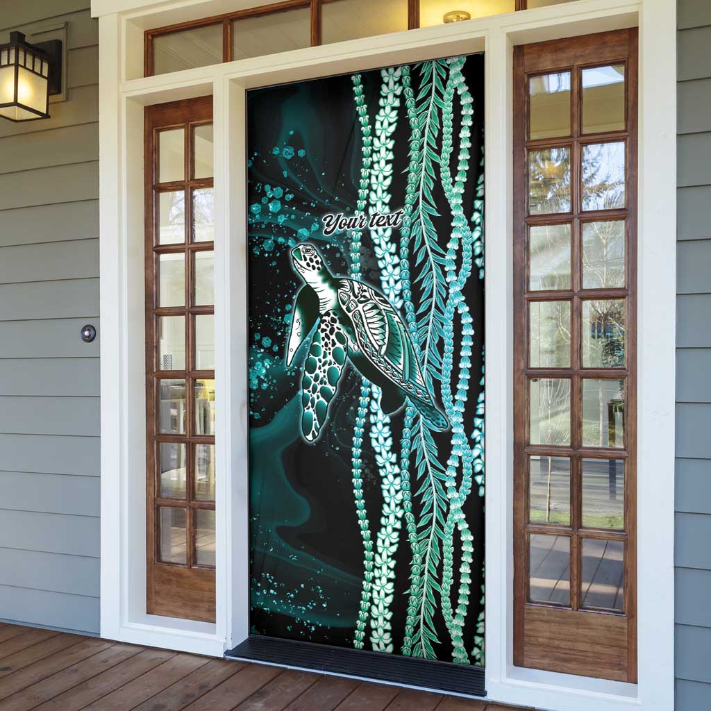 Hawaiian Honu Personalized Door Cover Dark Cyan Maile Pikake Flower Lei Inspired LT9 - Polynesian Pride