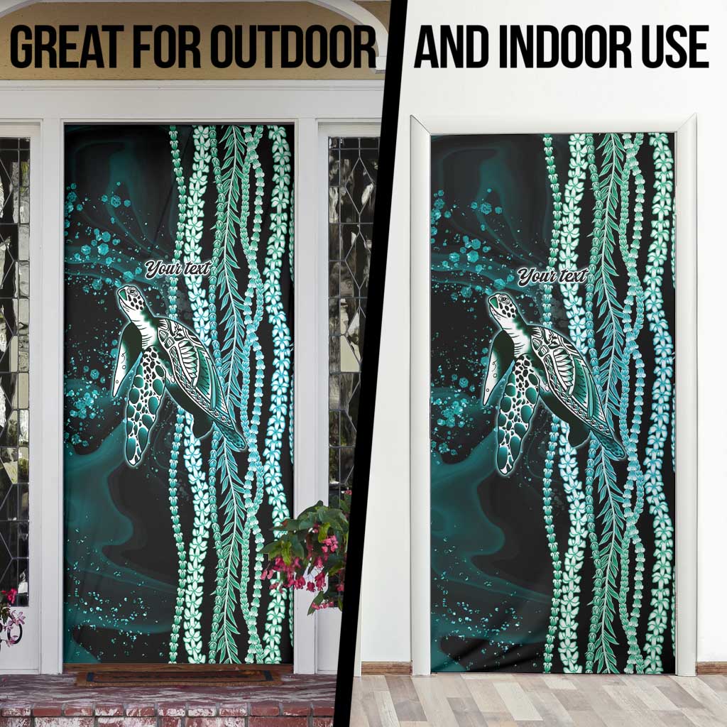 Hawaiian Honu Personalized Door Cover Dark Cyan Maile Pikake Flower Lei Inspired LT9 - Polynesian Pride