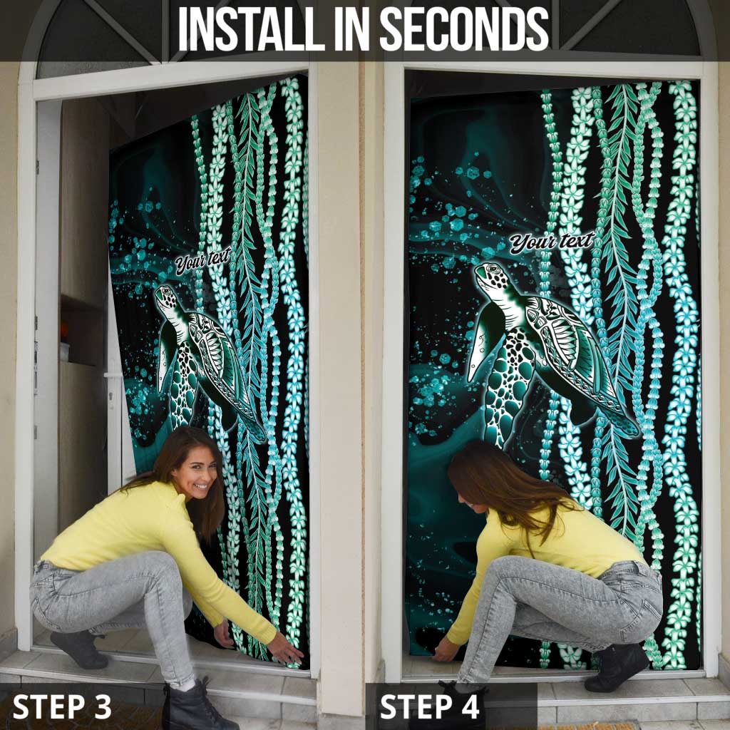 Hawaiian Honu Personalized Door Cover Dark Cyan Maile Pikake Flower Lei Inspired LT9 - Polynesian Pride