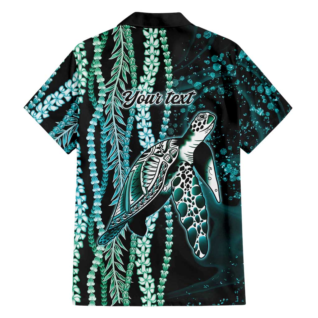 Hawaiian Honu Personalized Family Matching Long Sleeve Bodycon Dress and Hawaiian Shirt Dark Cyan Maile Pikake Flower Lei Inspired