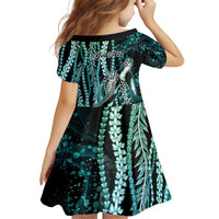 Hawaiian Honu Personalized Family Matching Off The Shoulder Long Sleeve Dress and Hawaiian Shirt Dark Cyan Maile Pikake Flower Lei Inspired