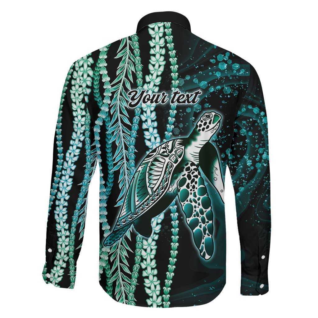 Hawaiian Honu Personalized Family Matching Off The Shoulder Long Sleeve Dress and Hawaiian Shirt Dark Cyan Maile Pikake Flower Lei Inspired