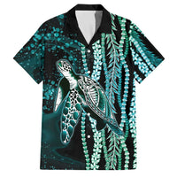 Hawaiian Honu Personalized Family Matching Off Shoulder Maxi Dress and Hawaiian Shirt Dark Cyan Maile Pikake Flower Lei Inspired