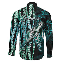 Hawaiian Honu Personalized Family Matching Summer Maxi Dress and Hawaiian Shirt Dark Cyan Maile Pikake Flower Lei Inspired