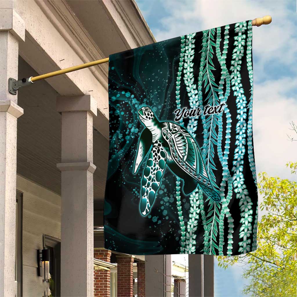 Hawaiian Honu Personalized Garden Flag Dark Cyan Maile Pikake Flower Lei Inspired LT9 House Flag Cyan - Polynesian Pride