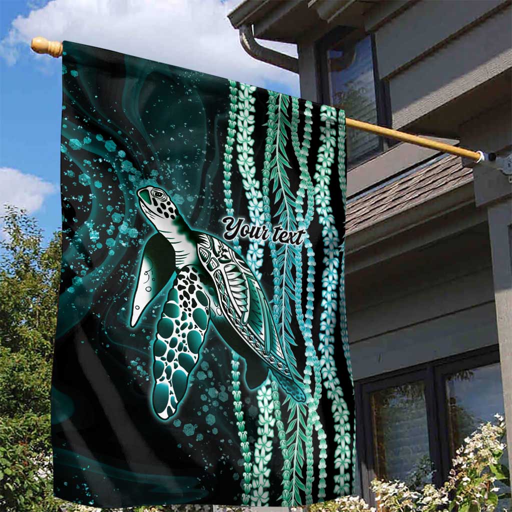 Hawaiian Honu Personalized Garden Flag Dark Cyan Maile Pikake Flower Lei Inspired LT9 - Polynesian Pride