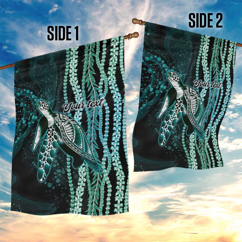 Hawaiian Honu Personalized Garden Flag Dark Cyan Maile Pikake Flower Lei Inspired LT9 - Polynesian Pride