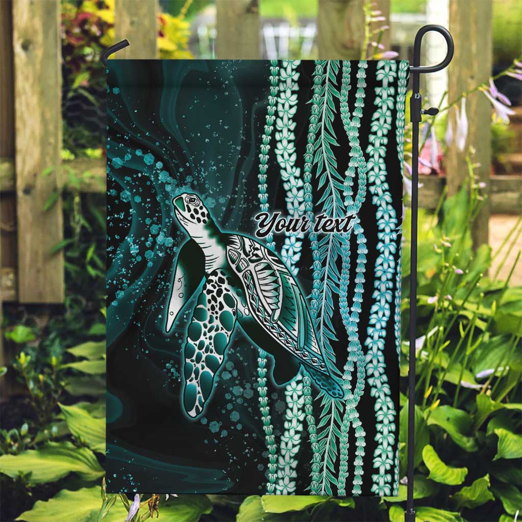 Hawaiian Honu Personalized Garden Flag Dark Cyan Maile Pikake Flower Lei Inspired LT9 Garden Flag Cyan - Polynesian Pride