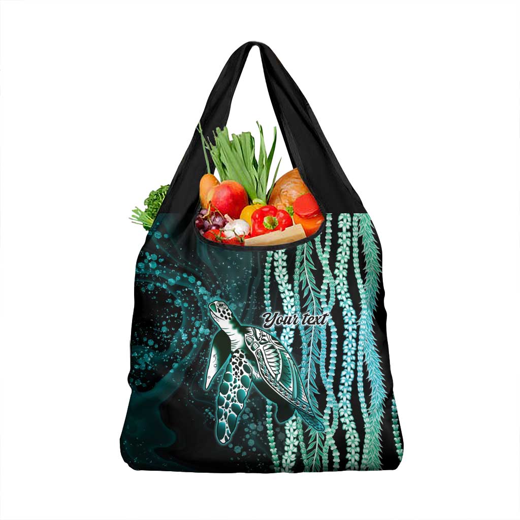 Hawaiian Honu Personalized Grocery Bag Dark Cyan Maile Pikake Flower Lei Inspired LT9 1-pack One Size Cyan - Polynesian Pride