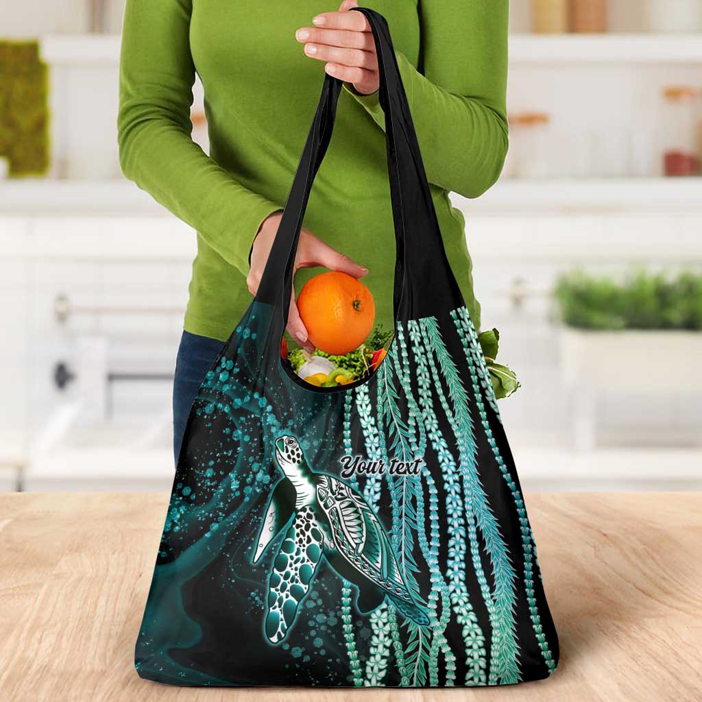 Hawaiian Honu Personalized Grocery Bag Dark Cyan Maile Pikake Flower Lei Inspired LT9 - Polynesian Pride