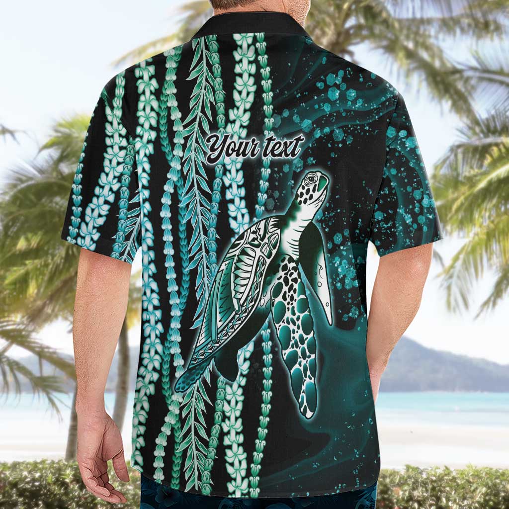Hawaiian Honu Personalized Hawaiian Shirt Dark Cyan Maile Pikake Flower Lei Inspired LT9 - Polynesian Pride