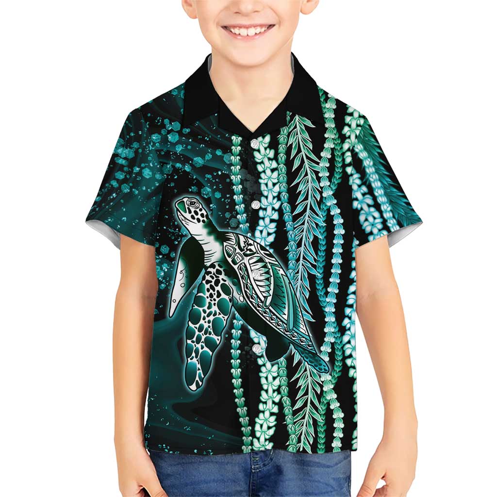 Hawaiian Honu Personalized Hawaiian Shirt Dark Cyan Maile Pikake Flower Lei Inspired LT9 - Polynesian Pride