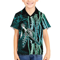 Hawaiian Honu Personalized Hawaiian Shirt Dark Cyan Maile Pikake Flower Lei Inspired LT9 - Polynesian Pride