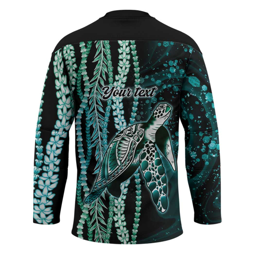 Hawaiian Honu Personalized Hockey Jersey Dark Cyan Maile Pikake Flower Lei Inspired LT9 - Polynesian Pride