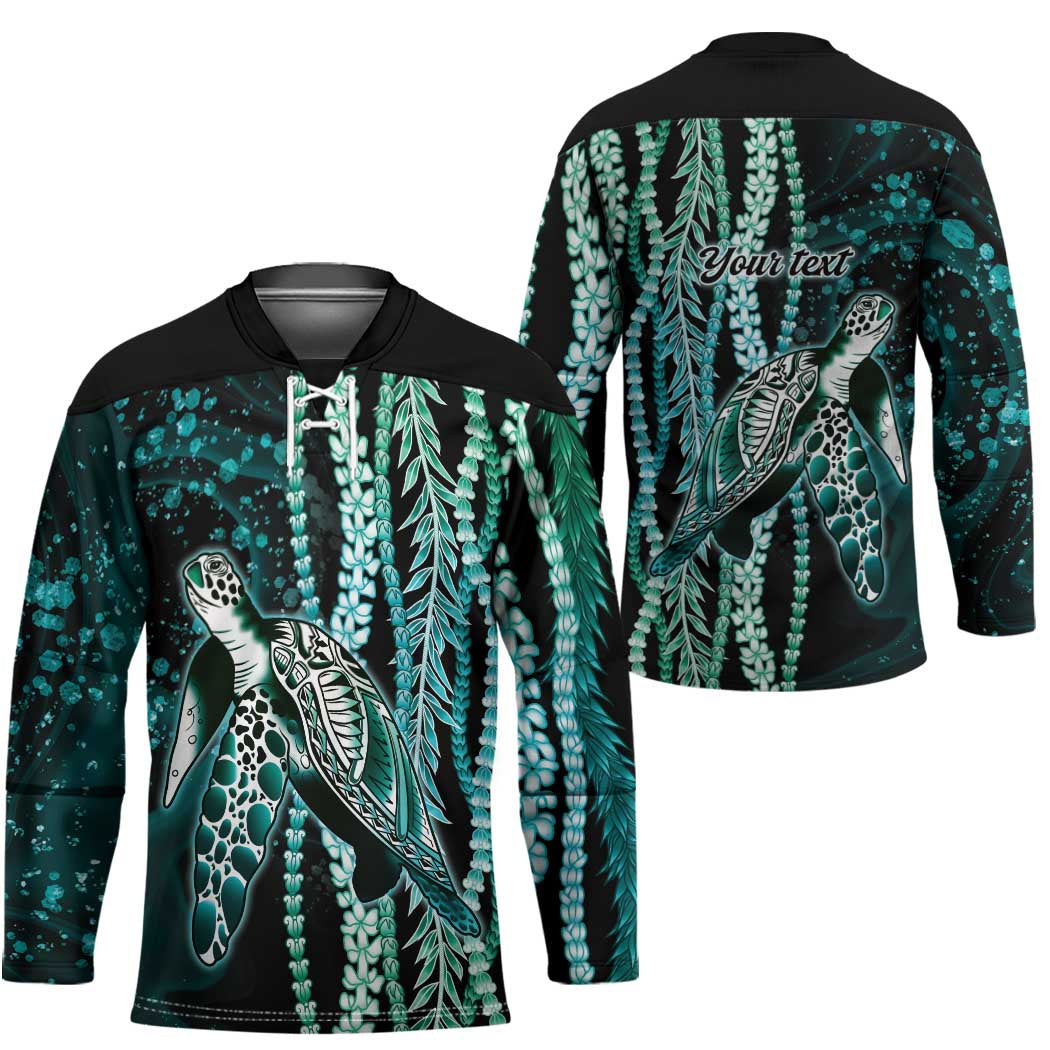 Hawaiian Honu Personalized Hockey Jersey Dark Cyan Maile Pikake Flower Lei Inspired LT9 - Polynesian Pride